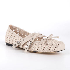 Square Toe Bow Strap Flats