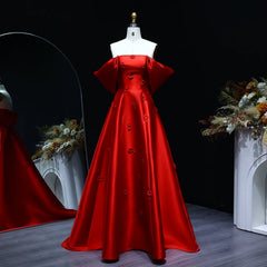 Off-Shoulder Wine Red 3D Flowers Party Gowns