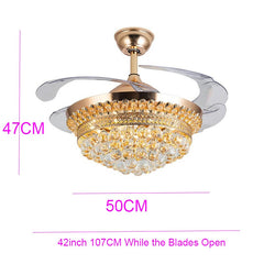 Gold Crystal Remote Control 110V 220 V Ceiling Chandelier Fan Lamp