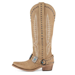Embroidery Buckle Knee High Boots