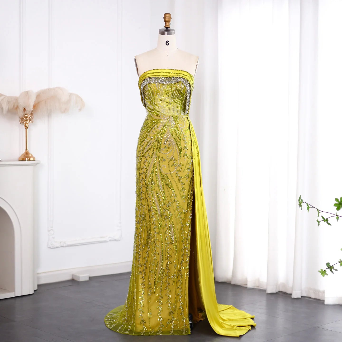 Strapless Side Slit Long Evening Dress