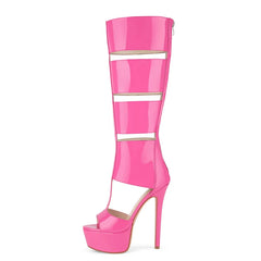 Patent Cutout Platform Stiletto Boots