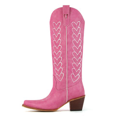 Heart Embroidery Pointed Toe Western Boots