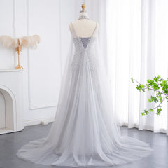 Tulle Mermaid Chockers Cape Gowns