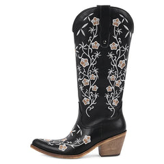 Floral Embroidered Pointed Toe Cowboy Boots