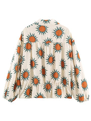 Sunflower print bomber jacket back view