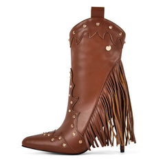 Fringed Pointed Toe Stiletto Boots
