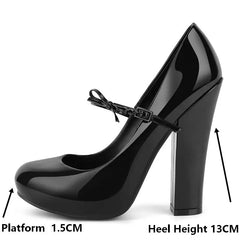Patent Leather Mary Jane Chunky Heel Pumps