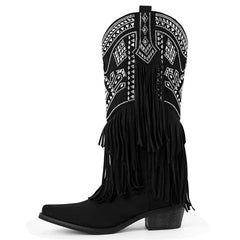 Fringed Pointed Toe Embroidered Cowgirl Boots