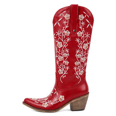 Floral Embroidered Pointed Toe Cowboy Boots