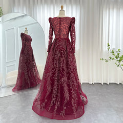 Wine Red Overskirt Long Sleeves Gown