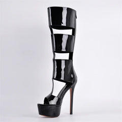 Patent Cutout Platform Stiletto Boots