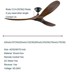 52 60 70 Inch Ceiling Fan Wooden Ventilator Fan Light