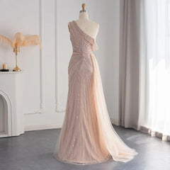 Rose Pink One-Shoulder Mermaid Evening Dress