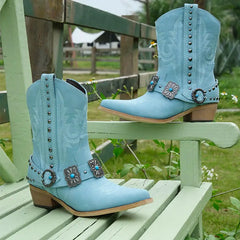 Western Embroidered Block Heel Boots