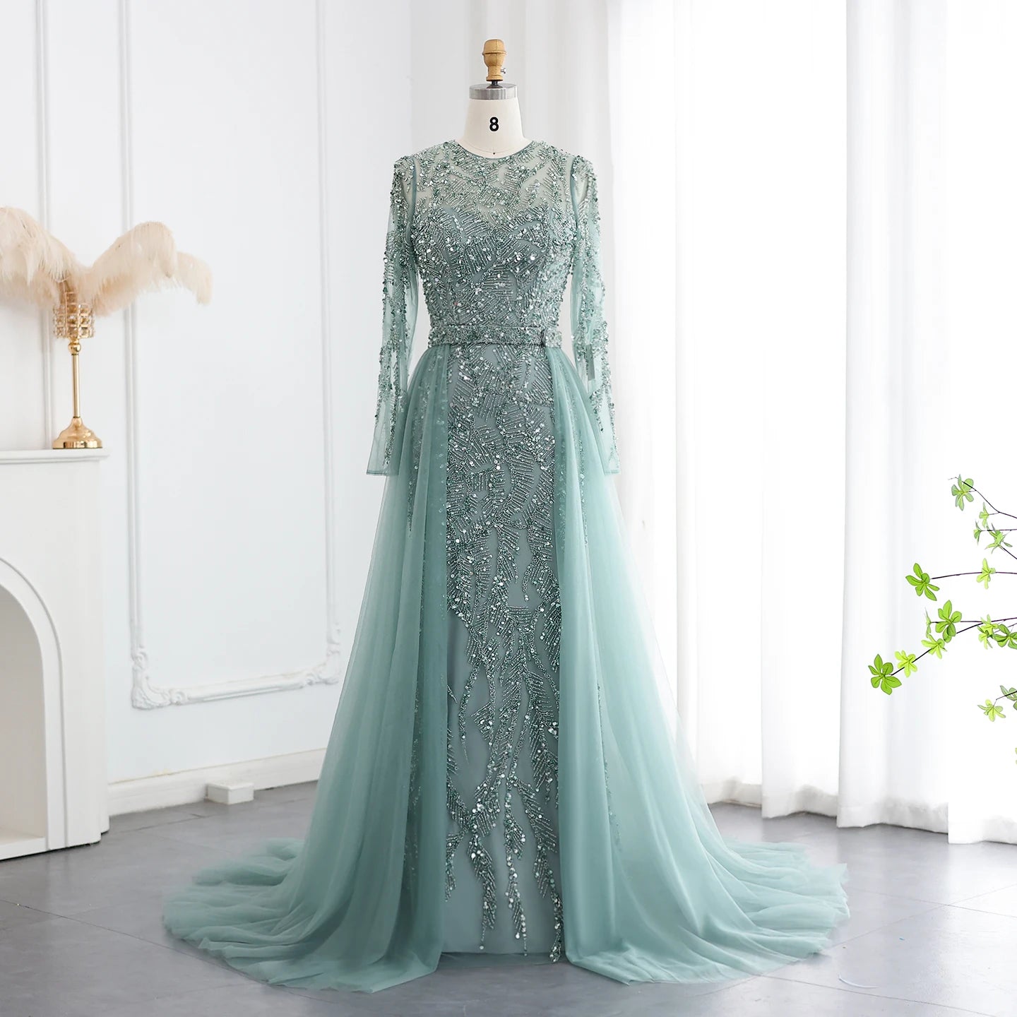 Tulle Turquoise Mermaid Evening Dress Overskirt