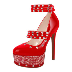Studded Rhinestone Stiletto Heels With Ankle Straps