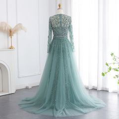 Tulle Turquoise Nude Mermaid Evening Dress Overskirt