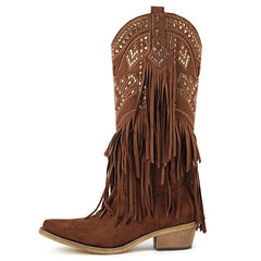 Fringed Pointed Toe Embroidered Cowgirl Boots