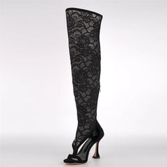 Round Toe Lace Mesh Over The Knee Boots