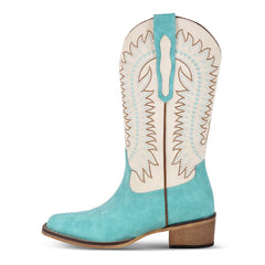 Embroidered Square Toe Block Heel Boots