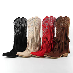 Fringed Pointed Toe Embroidered Cowgirl Boots