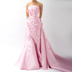 Pink 3D Flowers Mermaid Dress with Detachable Overskirt