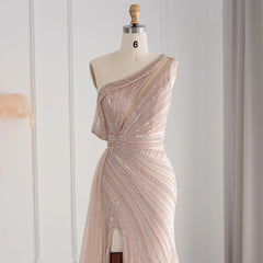 Rose Pink One-Shoulder Mermaid Evening Dress