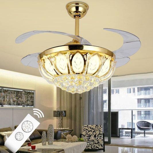 Gold Crystal Remote Control 110V 220 V Ceiling Chandelier Fan Lamp