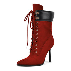 Pointed Toe Lace Up Mid Calf Boots
