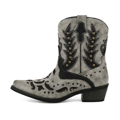 Western Embroidered Block Heel Boots