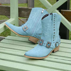 Western Embroidered Block Heel Boots