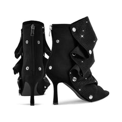 Stiletto Ruched Rhinestone Peep Toe Boots