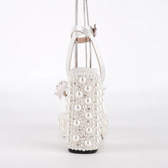 Pearl Embellished Platform Block Heel Sandals