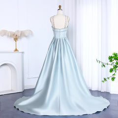 Light Blue Satin Overskirt Formal Party Gown