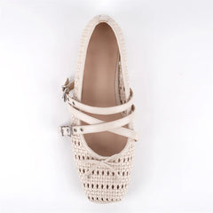 Square Toe Bow Strap Flats