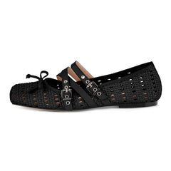 Square Toe Bow Strap Flats