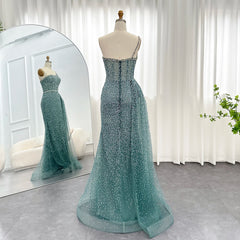 Crystal Turquoise One-Shoulder Mermaid Dress Overskirt