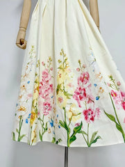 White Short Sleeve Flower Print Crop Top And Maxi Skirt Set