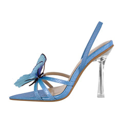 Butterfly Strap Clear Heel Sandals