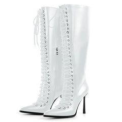 Lace Up Pointed Toe Knee High Boots
