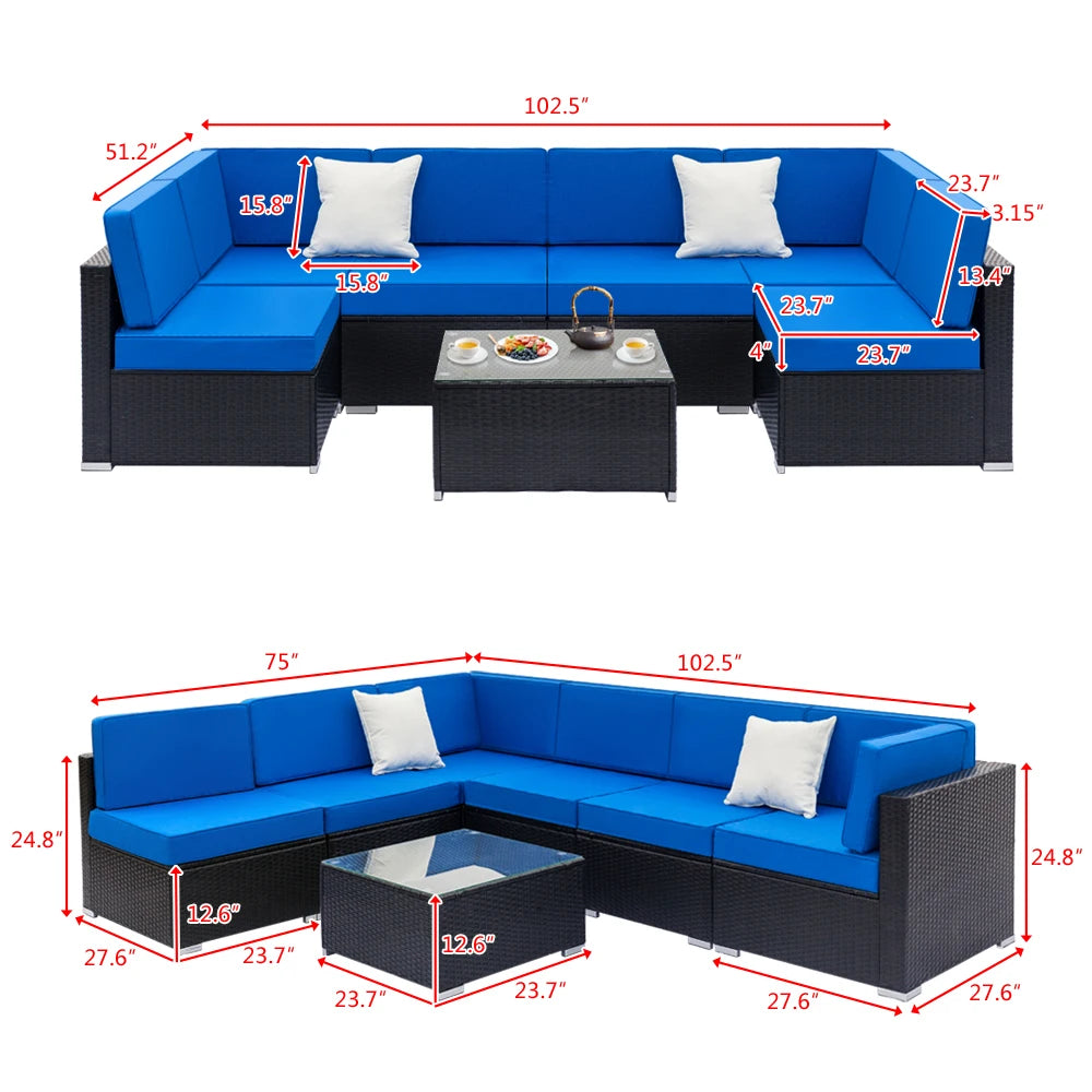 Sectional Sofa Rattan Wicker Patio Furniture Set 7pcs