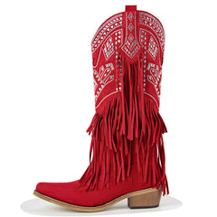 Fringed Pointed Toe Embroidered Cowgirl Boots