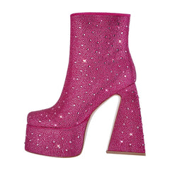 Chunky Platform Rhinestone Ankle Boots