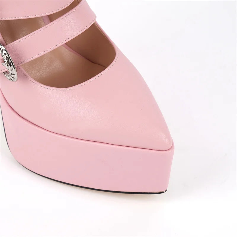 Close-up of a pink platform shoe with a white background