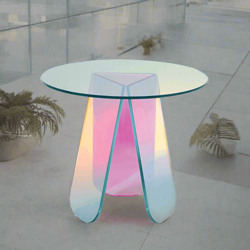 Acrylic Round Colorful Rainbow Clear Side Table