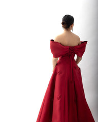 Off-Shoulder Wine Red 3D Flowers Party Gowns