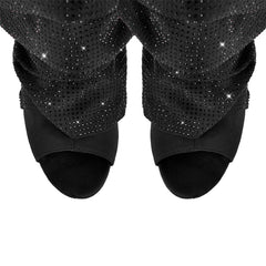 Stiletto Ruched Rhinestone Peep Toe Boots
