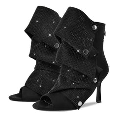 Stiletto Ruched Rhinestone Peep Toe Boots