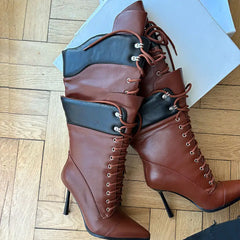 Pointed Toe Lace Up Mid Calf Boots